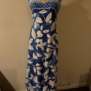 Zara Navy and Ivory Floral Midi Dress